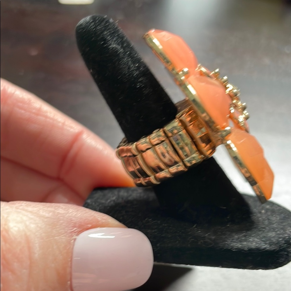 Gold and Orange Floral Ring with Dimensional Bloom - Picture 4 of 5